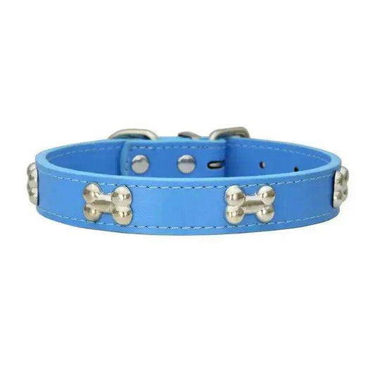 Navy Blue Pet Dog Collar Bone Leather Durable Pet Supplies Accessories Neck Strap Collar for Dog Puppy Pug Collars for Small Large Dogs - TrendyPet's Zone