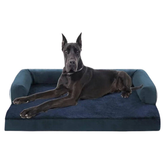 Navy Blue Memory Foam Orthopedic Dogs Beds with Bolsters, Removable Washable Cover, Nonskid Bottom, Size 45.0" x 35.0" x 8.0" TrendyPet's Zone