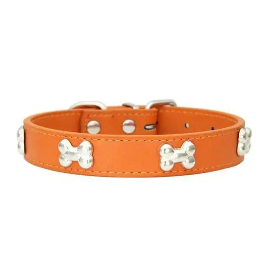 Orange Pet Dog Collar Bone Leather Durable Pet Supplies Accessories Neck Strap Collar for Dog Puppy Pug Collars for Small Large Dogs - TrendyPet's Zone