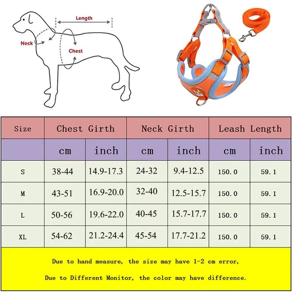 Orange Pet Dog Harness and Leash Set Adjustable Puppy Harness Vest Reflective Walking Lead Leash For Small Dogs Chihuahua - TrendyPet's Zone
