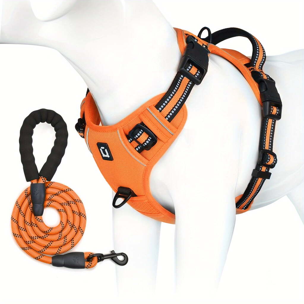 Orange No-Pull Dog Adjustable Harness with Easy Control Handle - TrendyPet's Zone