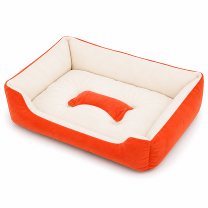 Orange Red soft dog sleeping sofa bed with PP cotton nest, ideal for small to large dogs and puppies, cozy pet kennel mat.
