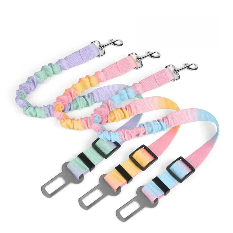 Yellow Pink Pastel Elastic Pet Car Traction Rope Seat Belt Leash – Adjustable Shock-Absorbing Car Safety Harness Tether for Dogs & Cats TrendyPet's Zone