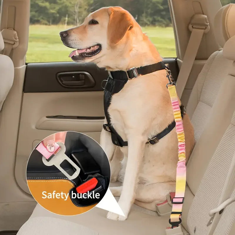 Yellow Pink Pastel Elastic Pet Car Traction Rope Seat Belt Leash – Adjustable Shock-Absorbing Car Safety Harness Tether for Dogs & Cats TrendyPet's Zone