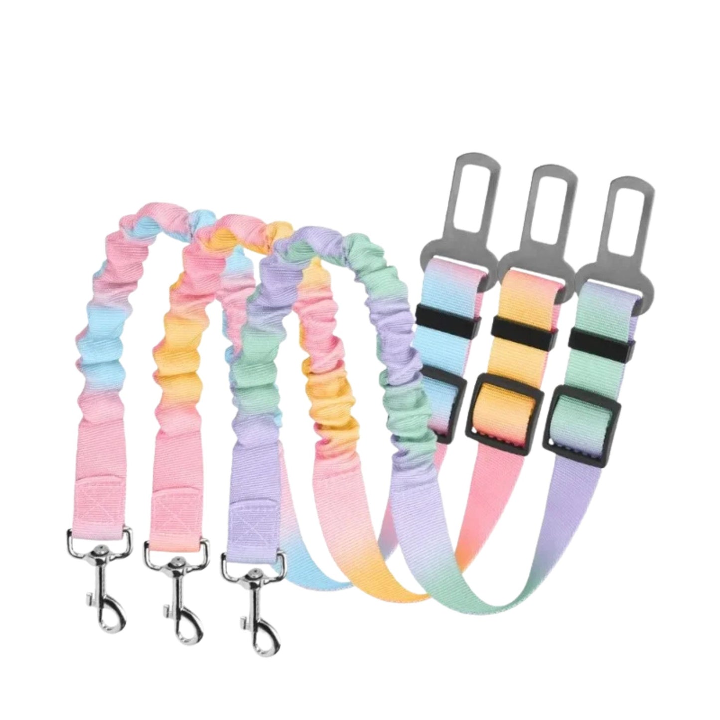 Yellow Pink Pastel Elastic Pet Car Traction Rope Seat Belt Leash – Adjustable Shock-Absorbing Car Safety Harness Tether for Dogs & Cats TrendyPet's Zone