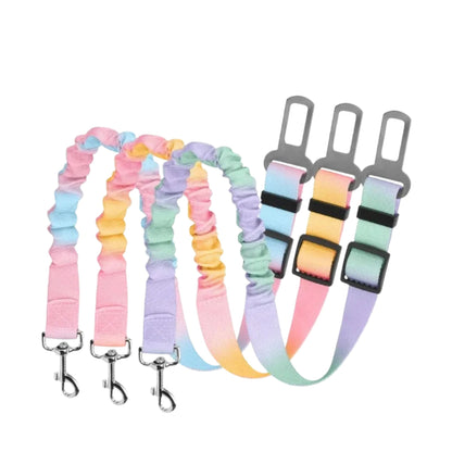 Yellow Pink Pastel Elastic Pet Car Traction Rope Seat Belt Leash – Adjustable Shock-Absorbing Car Safety Harness Tether for Dogs & Cats TrendyPet's Zone