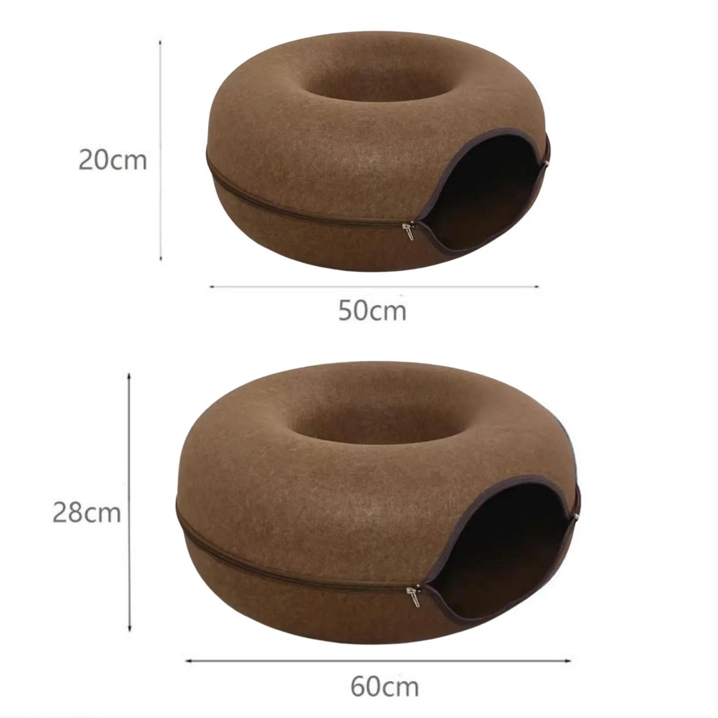 Coffee Donut Cat Bed for 2 Pets Tunnel Kitten House Basket Interactive Natural Felt Cave Nest