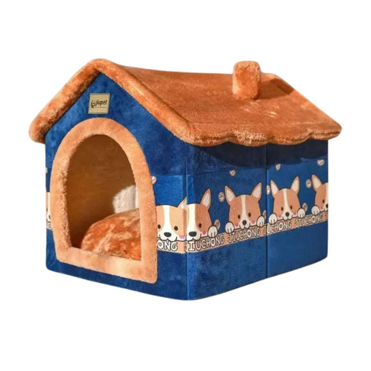 Blue Foldable House Kennel Bed Mat Basket Cave Sofa