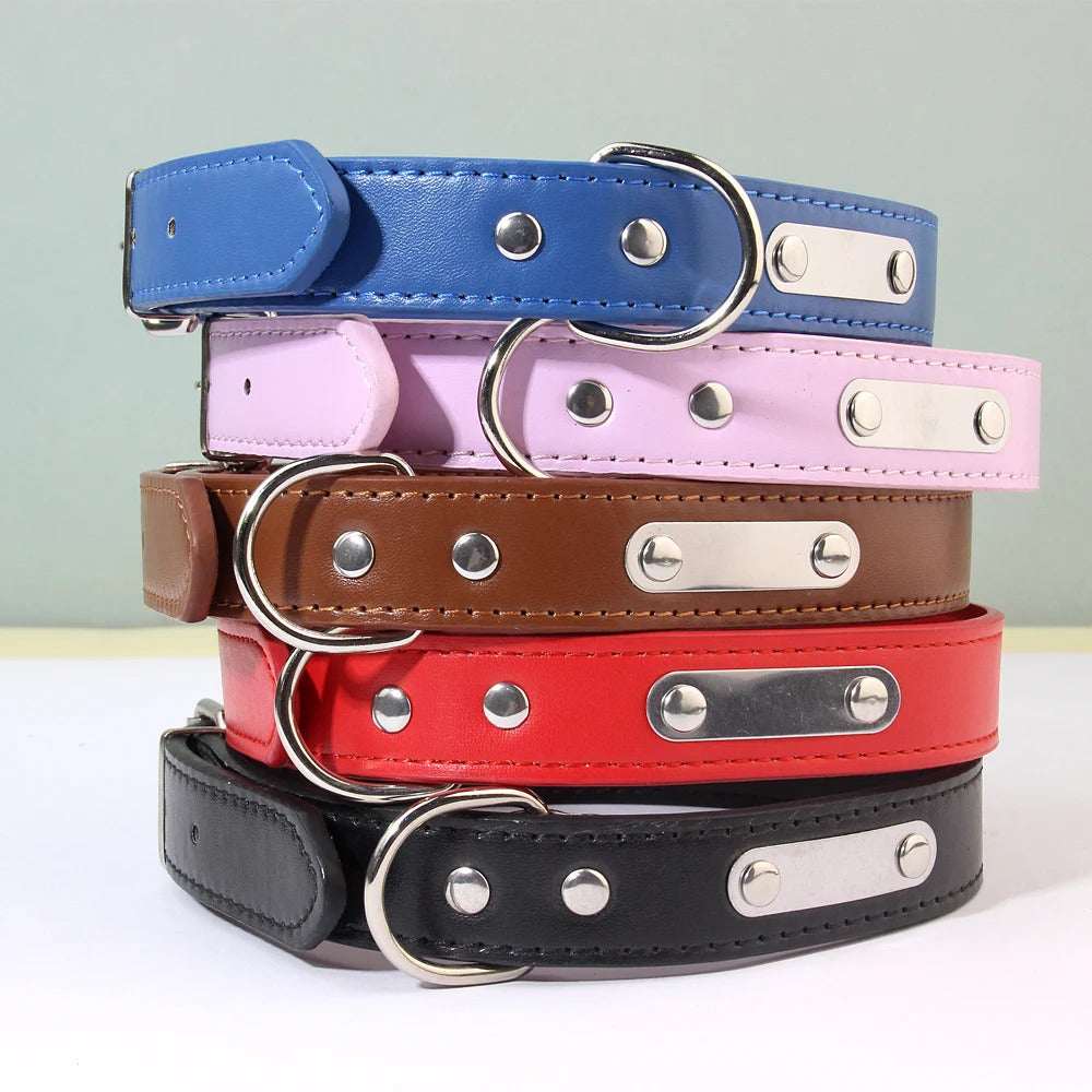 Pink Adjustable PU Leather Dog Collar with ID Tag TrendyPet's Zone