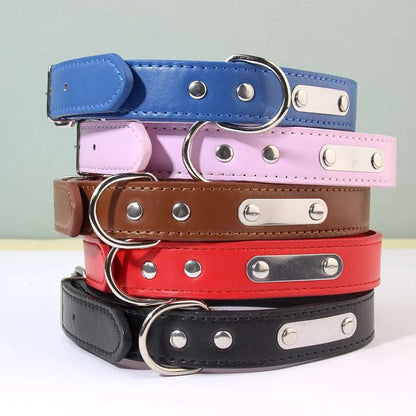 Pink Adjustable PU Leather Dog Collar with ID Tag TrendyPet's Zone