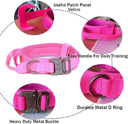 Pink Durable Tactical Dog Collar Leash Set Military Pet Collars Heavy Duty For Medium Large Dogs Training Accessories - TrendyPet's Zone