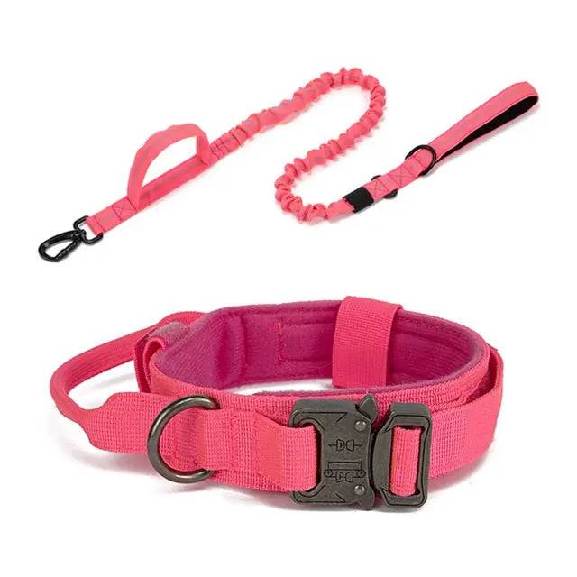 Pink Durable Tactical Dog Collar Leash Set Military Pet Collars Heavy Duty For Medium Large Dogs Training Accessories - TrendyPet's Zone