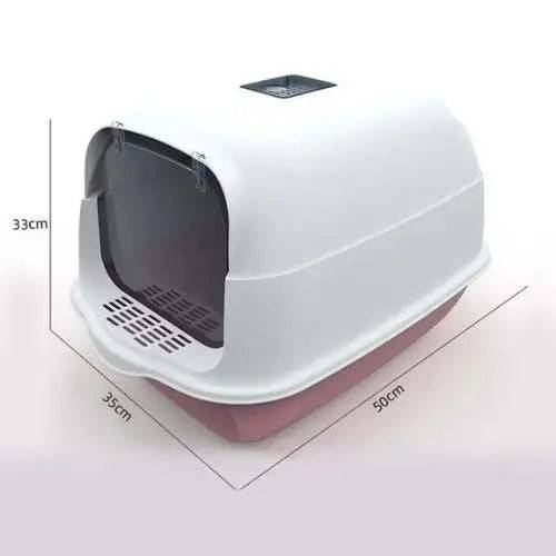 Pink Fully Enclosed - Semi-sealed Pet Cat Litter Box Anti-Splash Deodorant Cat Toilet Two-Way Litter Tray with Shovel Litter Tray TRENDYPET'S ZONE
