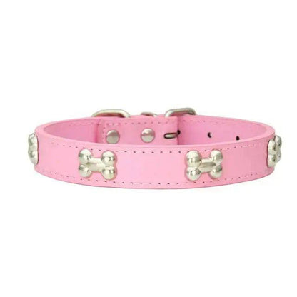 Pink Pet Dog Collar Bone Leather Durable Pet Supplies Accessories Neck Strap Collar for Dog Puppy Pug Collars for Small Large Dogs - TrendyPet's Zone
