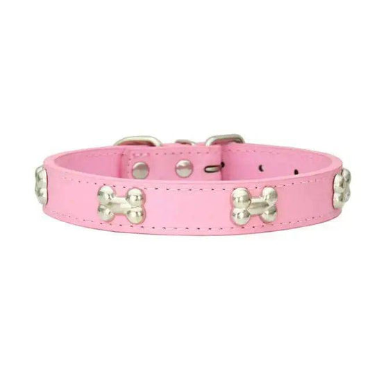 Pink Pet Dog Collar Bone Leather Durable Pet Supplies Accessories Neck Strap Collar for Dog Puppy Pug Collars for Small Large Dogs - TrendyPet's Zone