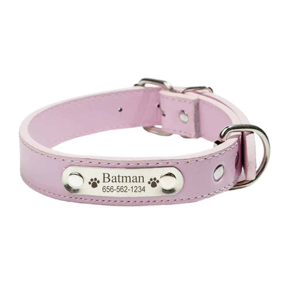 Pink Adjustable PU Leather Dog Collar with ID Tag TRENDYPET'S ZONE