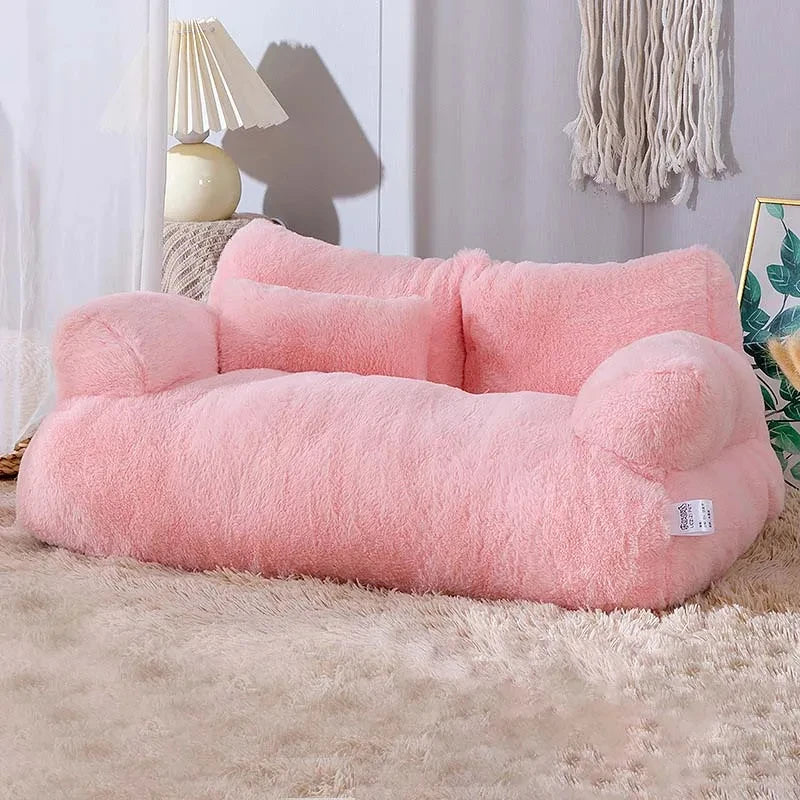 Pink Luxury Cat Bed Couch Plush Winter Warm Pet Nest - TrendyPet's Zone