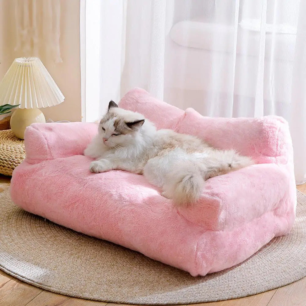 Pink Luxury Cat Bed Couch Plush Winter Warm Pet Nest - TrendyPet's Zone