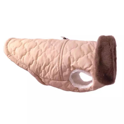 Pink Quilted Dog Vest Jacket with Fur Collar Water-Resistant TrendyPet's Zone