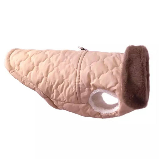 Pink Quilted Dog Vest Jacket with Fur Collar Water-Resistant TrendyPet's Zone