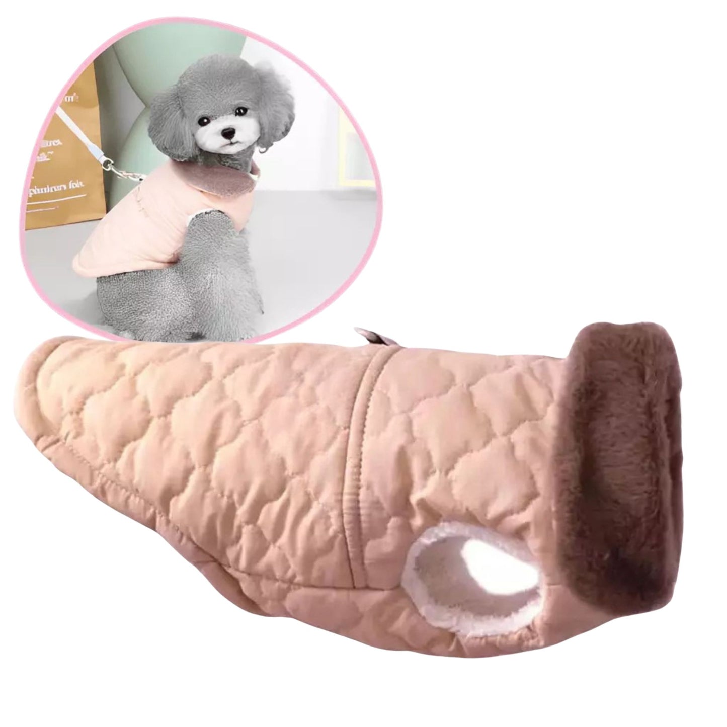 Pink Quilted Dog Vest Jacket with Fur Collar Water-Resistant TrendyPet's Zone