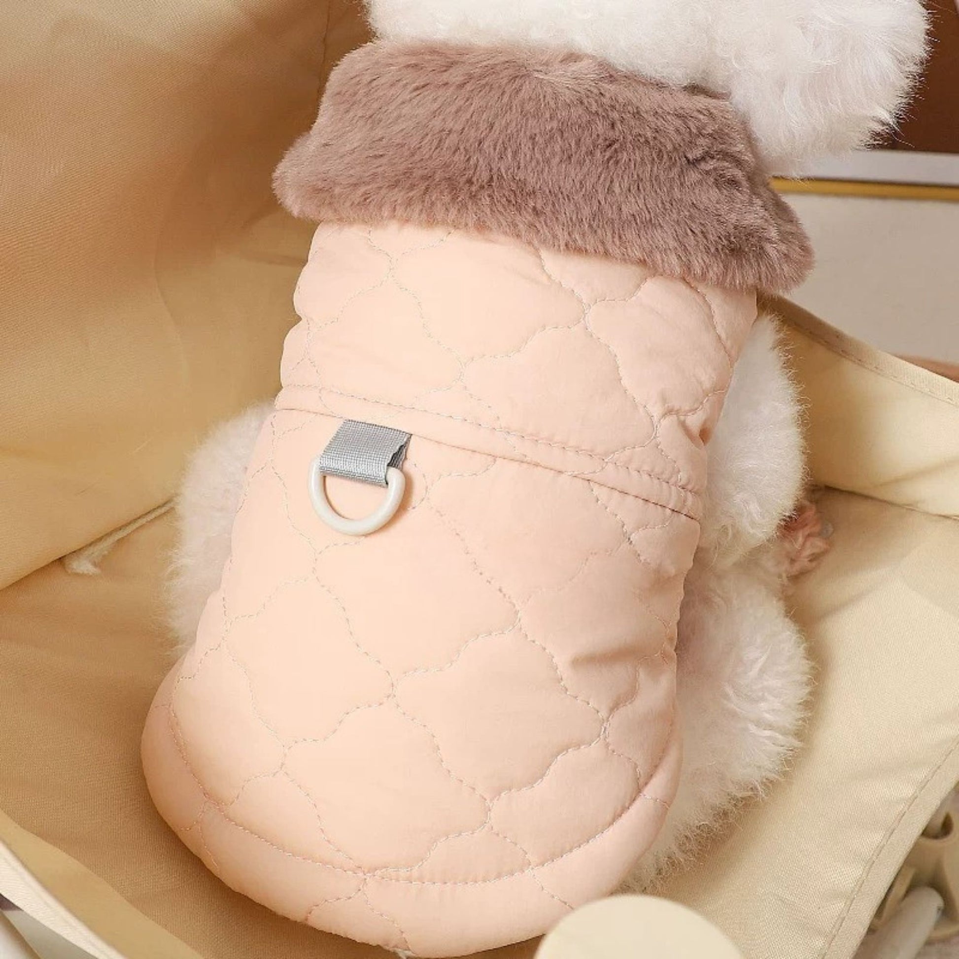 Pink Quilted Dog Vest Jacket with Fur Collar Water-Resistant TrendyPet's Zone