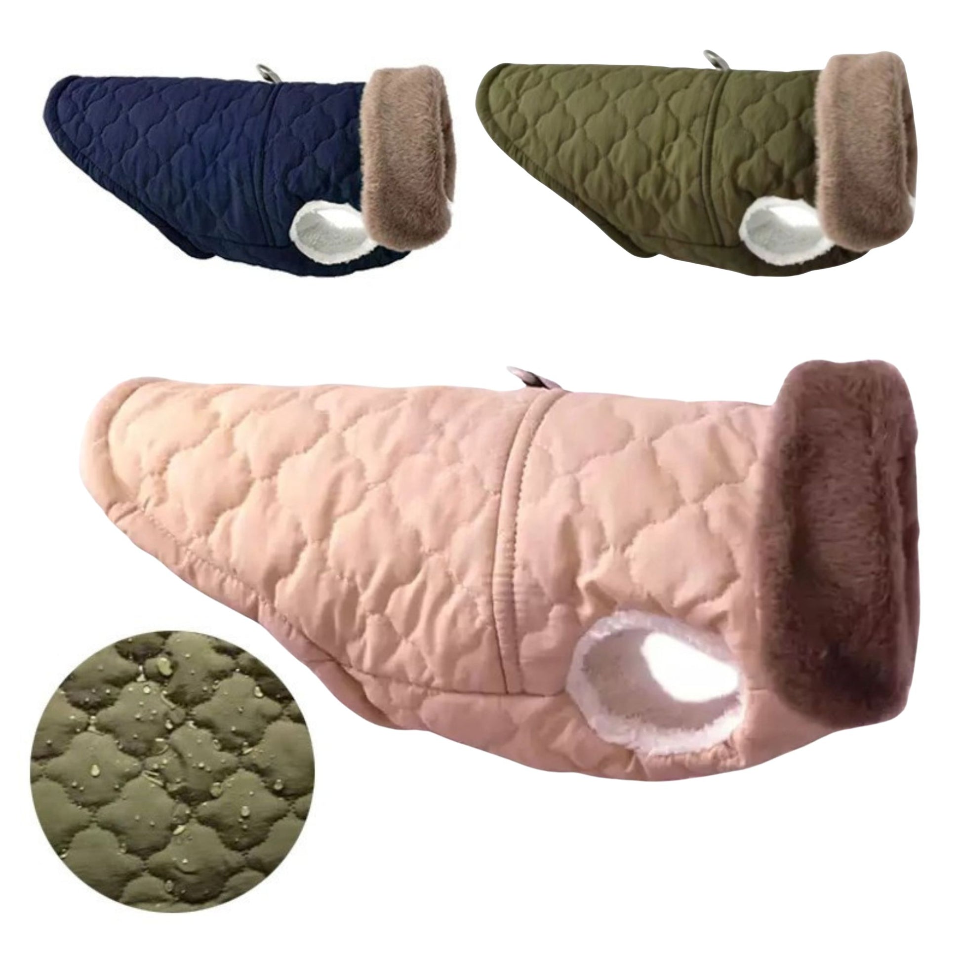Pink Quilted Dog Vest Jacket with Fur Collar Water-Resistant TrendyPet's Zone