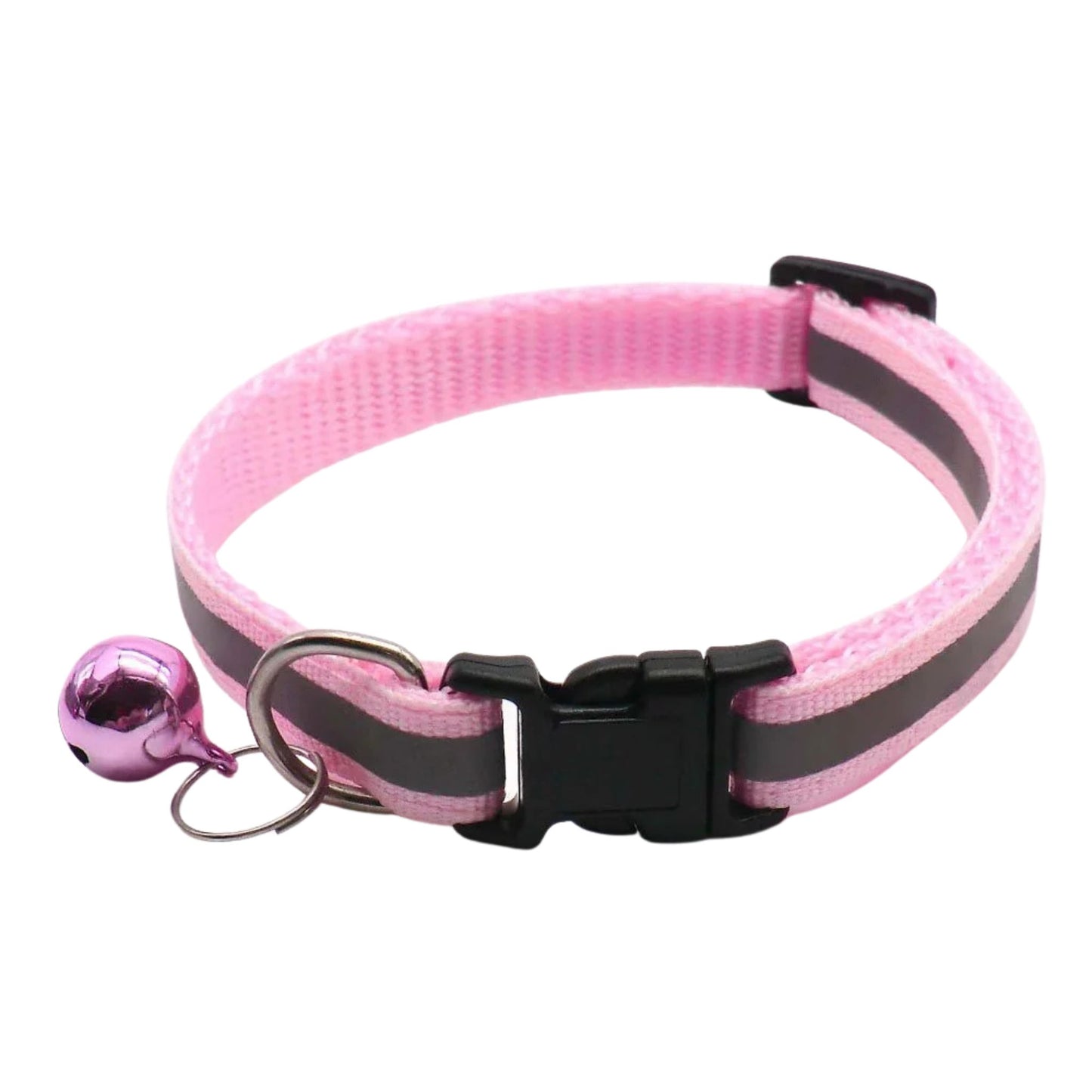 Pink reflective LED cat collar with bell, adjustable nylon safety breakaway design for cats and kittens by TrendyPet's Zone.