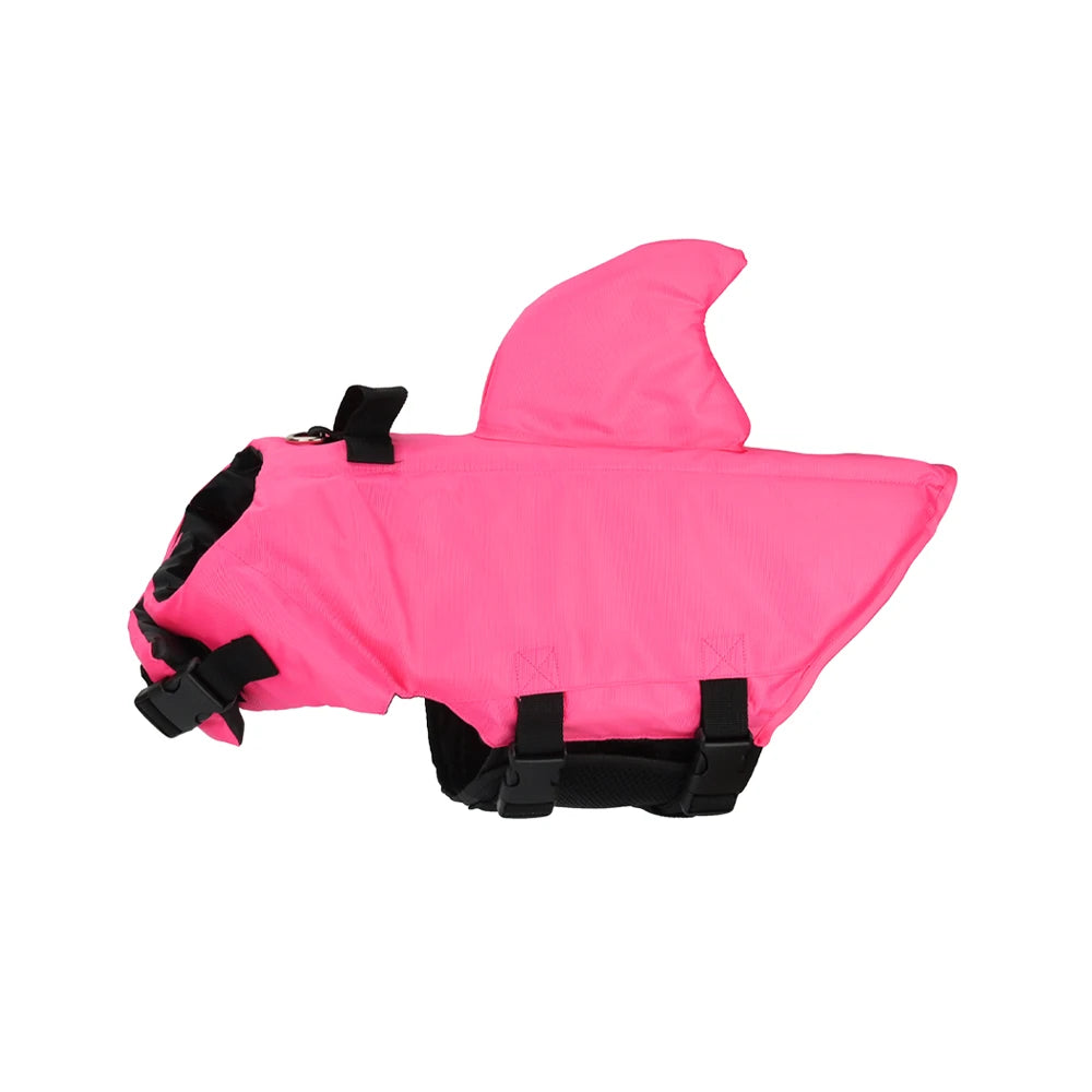 Pink shark design dog life jacket from TrendyPet's Zone, stylish swim safety vest for dogs of all sizes and breeds.