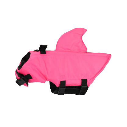 Pink shark design dog life jacket from TrendyPet's Zone, stylish swim safety vest for dogs of all sizes and breeds.