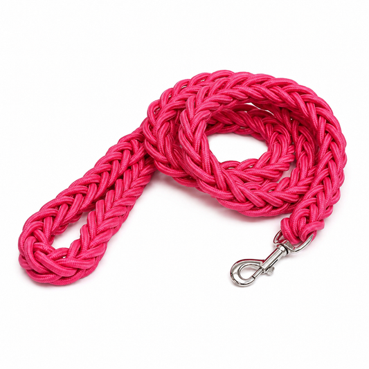 Pink super strong coarse nylon dog leash with a double-row adjustable collar for medium to large dogs, by TrendyPet's Zone.
