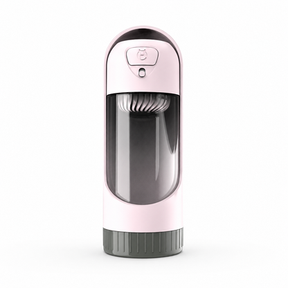Pink portable dog water bottle with built-in drinking bowl by TrendyPet's Zone, suitable for small and large dogs.