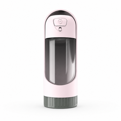 Pink portable pet dog water bottle with built-in drinking bowl by TrendyPet's Zone, suitable for small and large dogs.