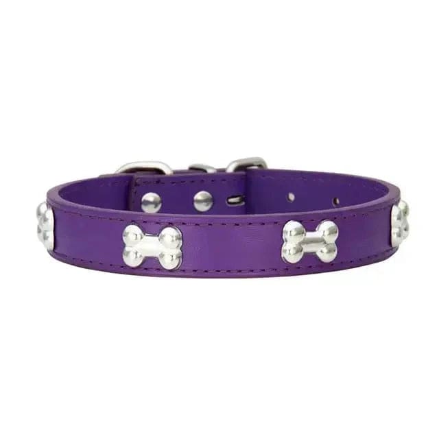 Purple Pet Dog Collar Bone Leather Durable Pet Supplies Accessories Neck Strap Collar for Dog Puppy Pug Collars for Small Large Dogs - TrendyPet's Zone