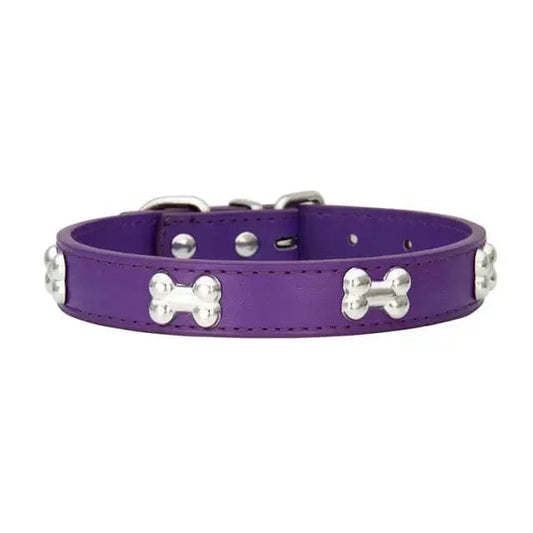 Purple Pet Dog Collar Bone Leather Durable Pet Supplies Accessories Neck Strap Collar for Dog Puppy Pug Collars for Small Large Dogs - TrendyPet's Zone