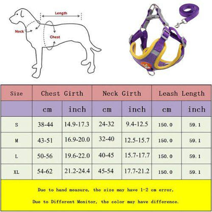 Purple Pet Dog Harness and Leash Set Adjustable Puppy Harness Vest Reflective Walking Lead Leash For Small Dogs Chihuahua - TrendyPet's Zone