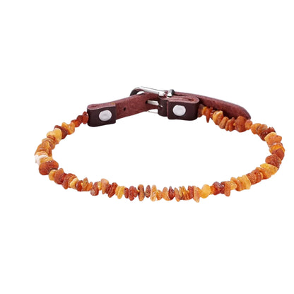 Raw Baltic amber flea and tick collar for dogs and cats, natural pet collar with adjustable leather strap by TrendyPet's Zone.