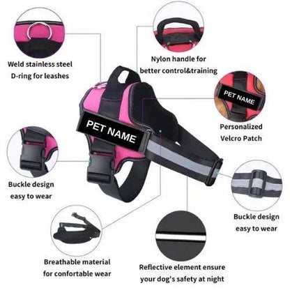 Red Dog Harness No Pull Reflective Breathable Pet Harness With Name For Dogs Custom Patch Adjustable Outdoor Walking Dog Supplies - TrendyPet's Zone