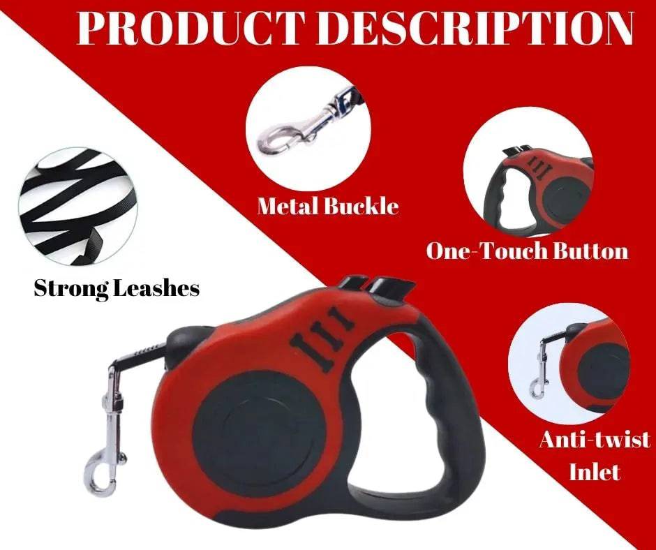 Red Dog Leash 3m 5m Durable Leash Automatic Retractable Nylon Cat Lead Extension Puppy Walking Running Lead Roulette For Dog - TrendyPet's Zone