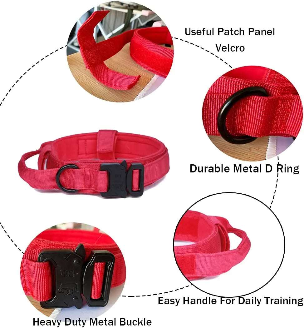 Red Durable Tactical Dog Collar Leash Set Military Pet Collars Heavy Duty For Dogs Training Accessories - TrendyPet's Zone