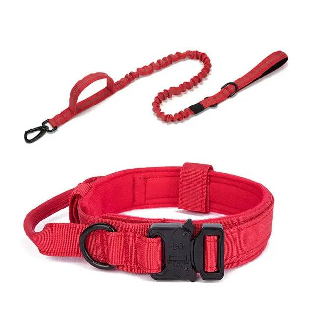 Red Durable Tactical Dog Collar Leash Set Military Pet Collars Heavy Duty For Dogs Training Accessories - TrendyPet's Zone