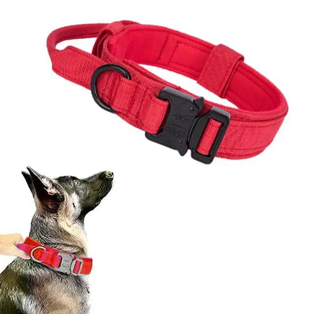 Red Durable Tactical Dog Collar Leash Set Military Pet Collars Heavy Duty For Dogs Training Accessories - TrendyPet's Zone