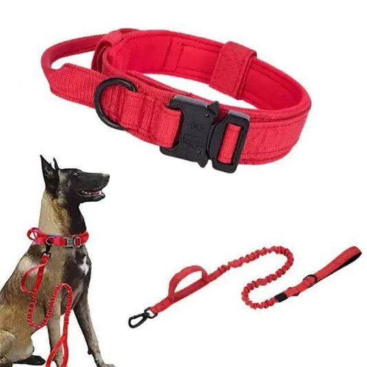 Red Durable Tactical Dog Collar Leash Set Military Pet Collars Heavy Duty For Dogs Training Accessories - TrendyPet's Zone