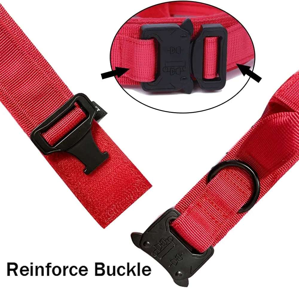 Red Durable Tactical Dog Collar Leash Set Military Pet Collars Heavy Duty For Dogs Training Accessories - TrendyPet's Zone