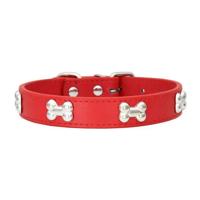 Red Pet Dog Collar Bone Leather Durable Pet Supplies Accessories Neck Strap Collar for Dog Puppy Pug Collars for Small Large Dogs - TrendyPet's Zone
