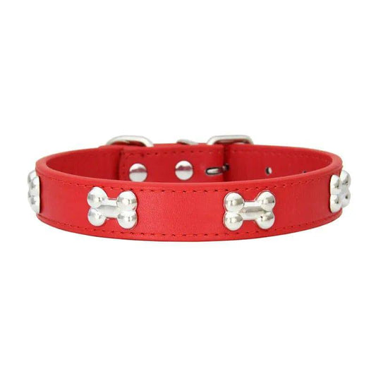 Red Pet Dog Collar Bone Leather Durable Pet Supplies Accessories Neck Strap Collar for Dog Puppy Pug Collars for Small Large Dogs - TrendyPet's Zone