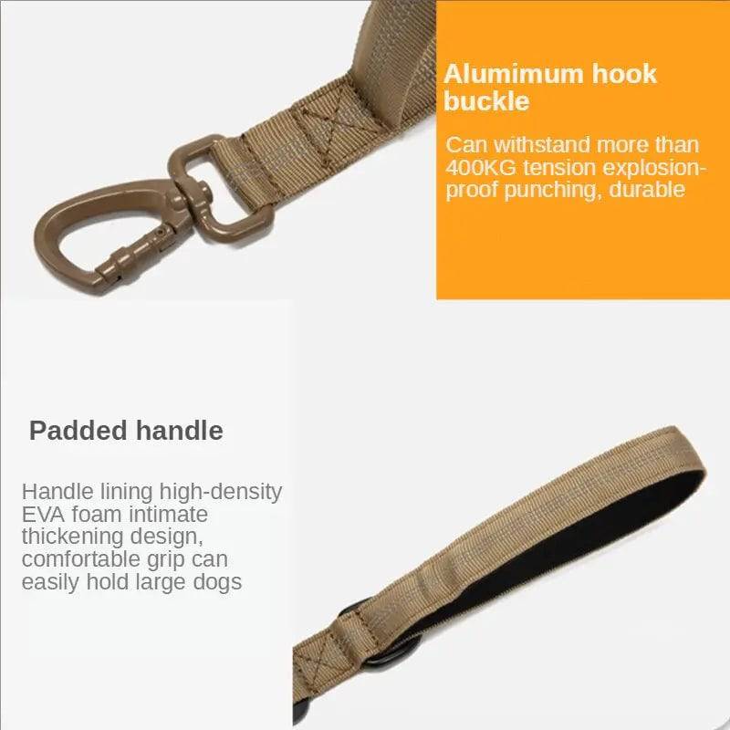 Red Tactical Dog Leash Elastic Dog Strap NO PULL Nylon Reflective Lead Traction Rope Training Walking Hunting Durable Dog Leash Line - TrendyPet's Zone