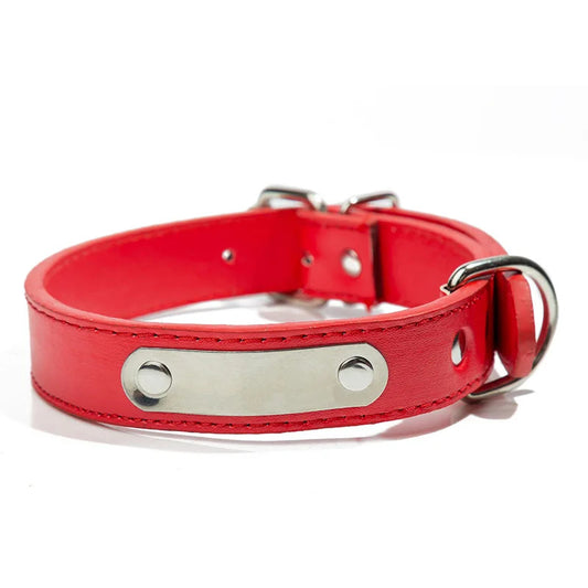 Red Adjustable PU Leather Dog Collar with ID Tag - TrendyPet's Zone