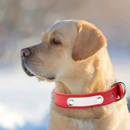 Red Adjustable PU Leather Dog Collar with ID Tag - TrendyPet's Zone