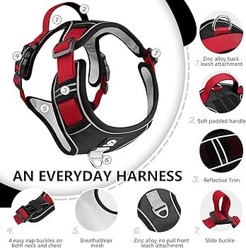Red Adjustable Tactical Dog Harness with a Handle No Pull - TrendyPet's Zone